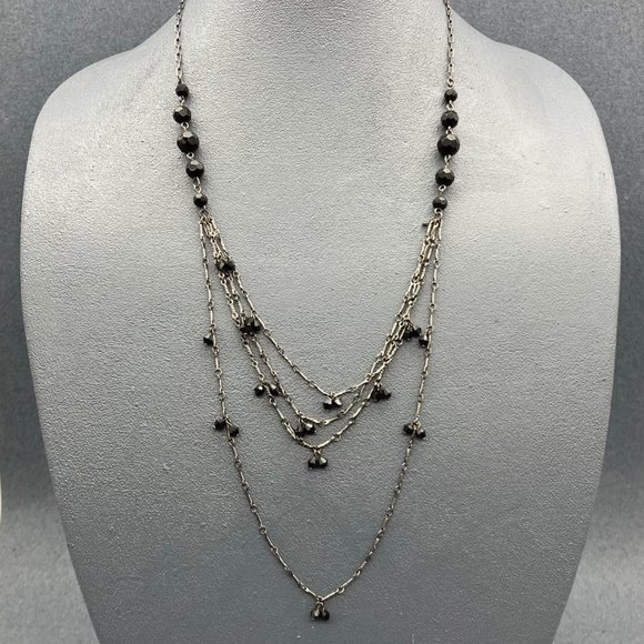 Long Multistrand Necklace As Is Gunmetal Silver Black Faceted Beads Dangles - Picture 1 of 10